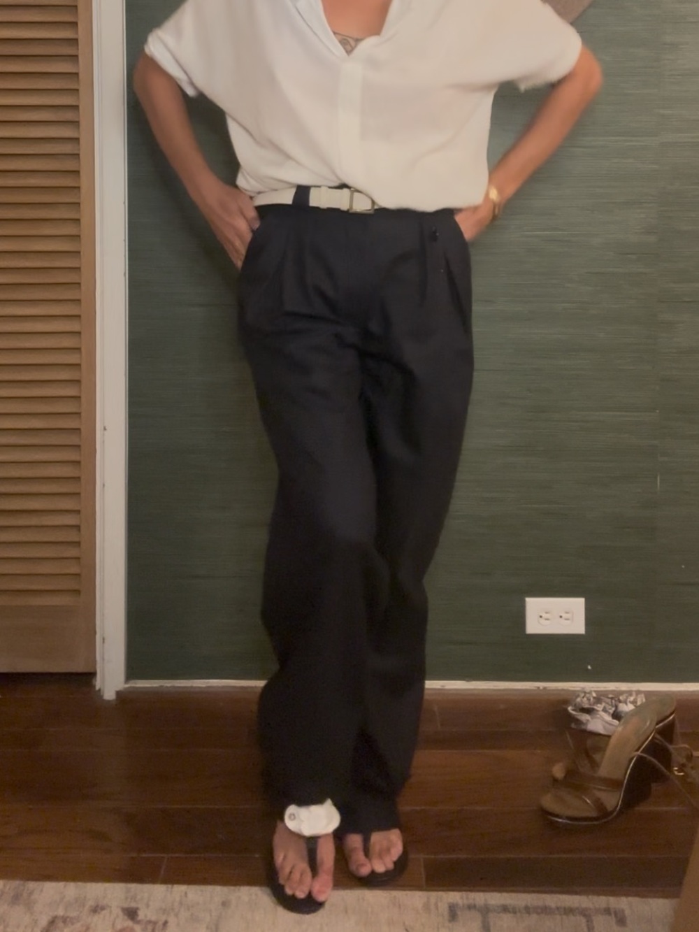 Versace Navy Blue wool 90’s relaxed high waisted Trousers